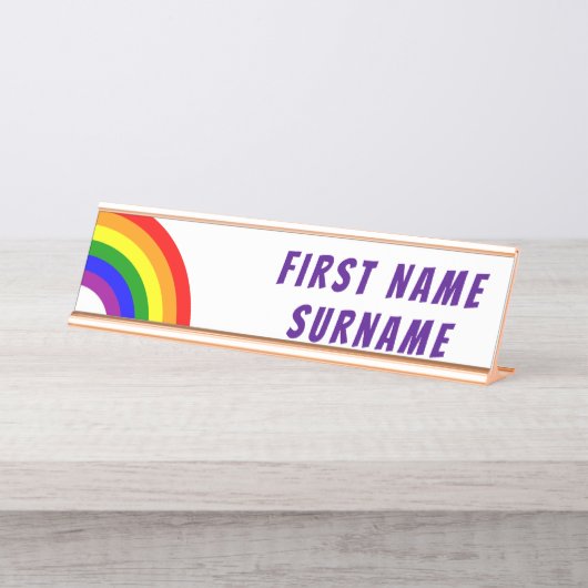 LGBT Gay Matching Couple Half Rainbow Bureau Naambordje (Voorkant)