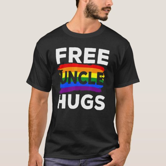LGBT Gay Pride Gratis Uncle Hugs Matching Support  T-shirt (Voorkant)
