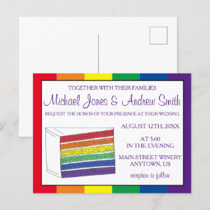 LGBT Gay Pride Rainbow Layer Weddencke Slice Uitnodiging Briefkaart
