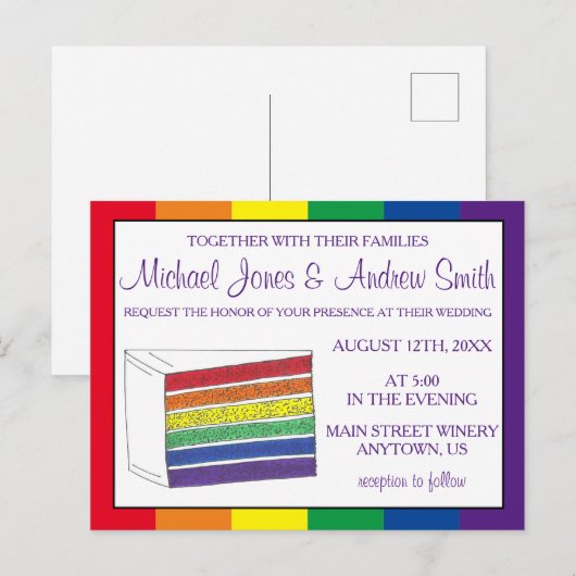LGBT Gay Pride Rainbow Layer Weddencke Slice Uitnodiging Briefkaart (Voorkant / Achterkant)