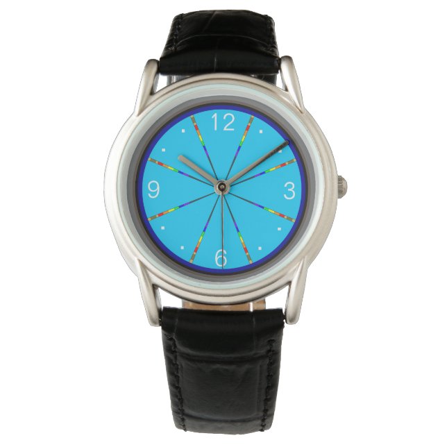 LGBT Gay Pride Rainbow Rings Sky Blue Wrist Horloge (Voorkant)