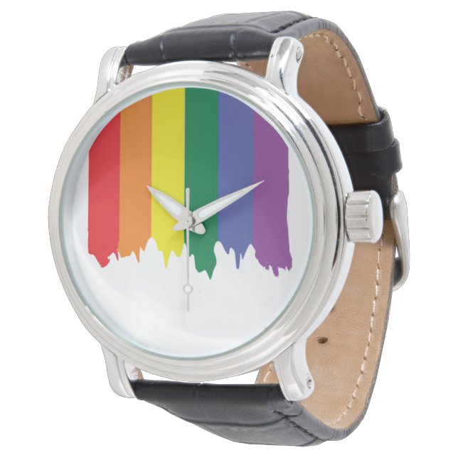 LGBT Gay Pride Rainbow Running Paint Horloge (Gekanteld)
