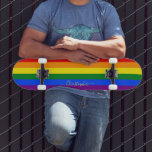 LGBT Gay Pride Rainbow Stripes Vlag Monogram LGBTQ Persoonlijk Skateboard<br><div class="desc">Prachtige, levendige LGBT gay pride regenboogkleuren, kleurrijk geometrisch streekpatroon, aangepast, aangepast, stijlvol elegant faux gouden script / typografie / font, modern, cool, stijlvol, best-quality hard-rock maple wedstrijd vormend skateboard dek. Om aan te passen, typ eenvoudig in jouw naam/monogram/initialen. Terwijl u toevoegt/ontwerpt, zult u een voorproef van uw verwezenlijking, door kunnen...</div>