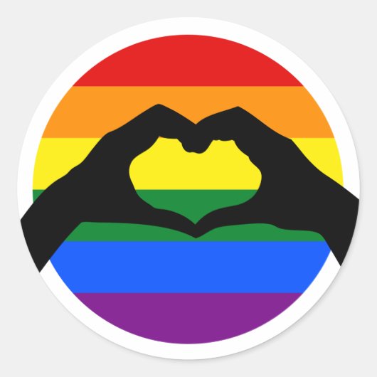 LGBT Gay Pride Regenboog en Hart Hand Silhouet Ronde Sticker (Voorkant)