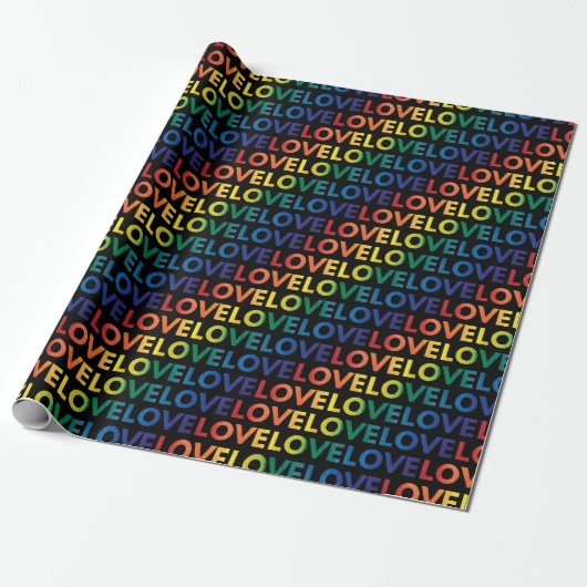 LGBT | Gay Pride | Regenboog Liefde Op Zwart Cadeaupapier (Uitgerold)