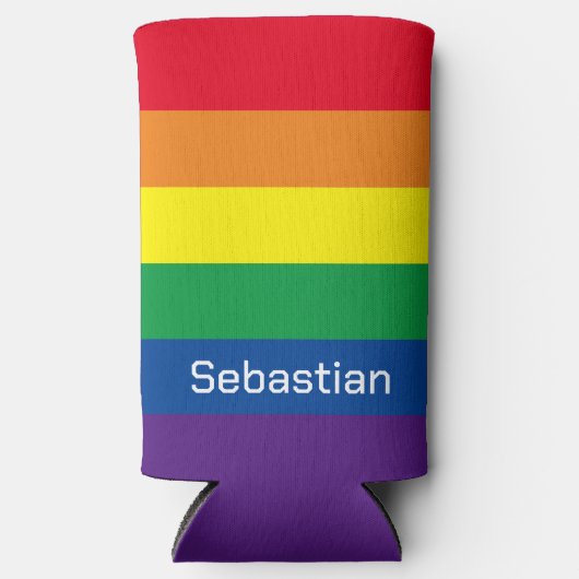 LGBT Gay Rainbow Pride Flag gepersonaliseerd Seltzer Blikjeskoeler (Voorkant)
