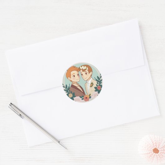 LGBT Gay Wedding Ronde Sticker (Envelop)