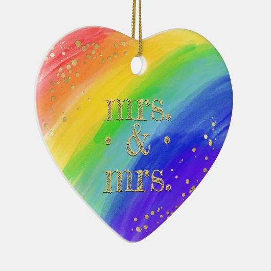 LGBT Gedateerde Waterverf Regelboog & goud Keramisch Ornament (Rechts)