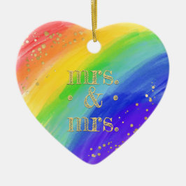 LGBT Gedateerde Waterverf Regelboog & goud Keramisch Ornament