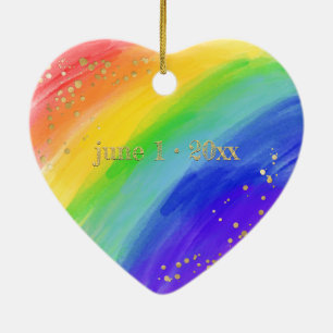 LGBT Gedateerde Waterverf Regelboog & goud Keramisch Ornament