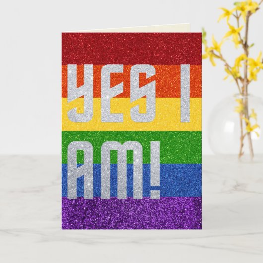 LGBT Glitter Ja, dat ben ik. Komende Kaart (Gele Bloem)