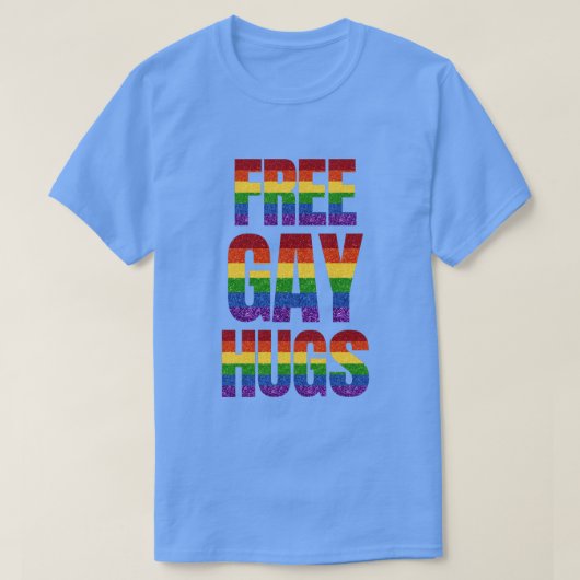 LGBT Glitter Pride Flag Free Gay Hugs T-shirt (Design voorkant)