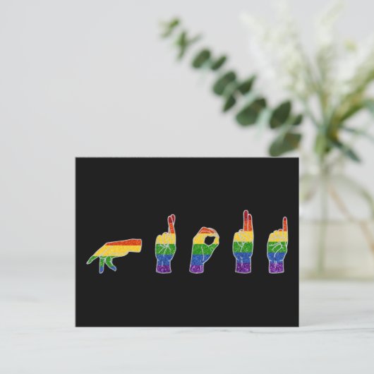 LGBT Glitter Rainbow ASL Proud Briefkaart (Staand voorkant)