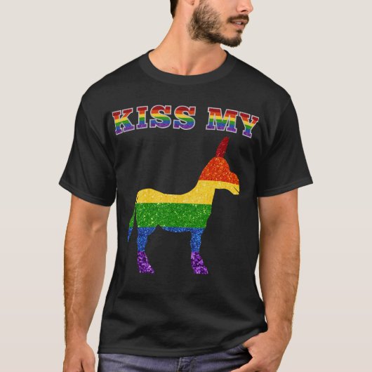 LGBT Glitter Rainbow Kiss My Funny T-shirt (Voorkant)