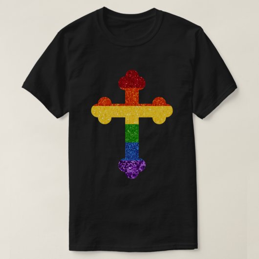 LGBT Glitter Rainbow Pride Cross T-shirt (Design voorkant)