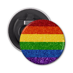 LGBT Glitter Rainbow Pride Flag Button Flesopener