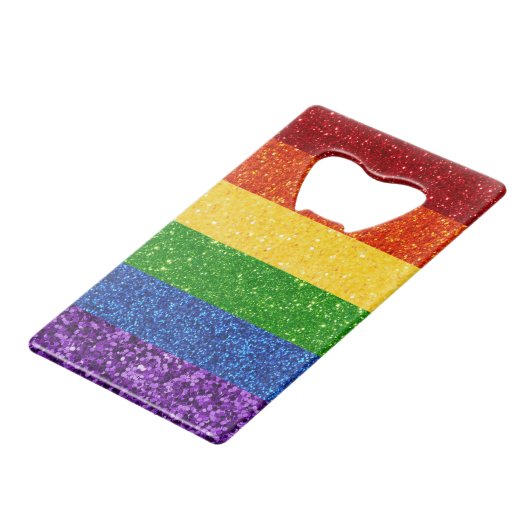 LGBT Glitter Rainbow Pride Flag Creditkaart Flessenopener (Voorkant Gekanteld)