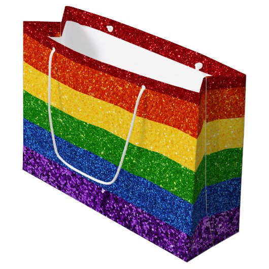 LGBT Glitter Rainbow Pride Flag Groot Cadeauzakje (Voorkant Gekanteld)