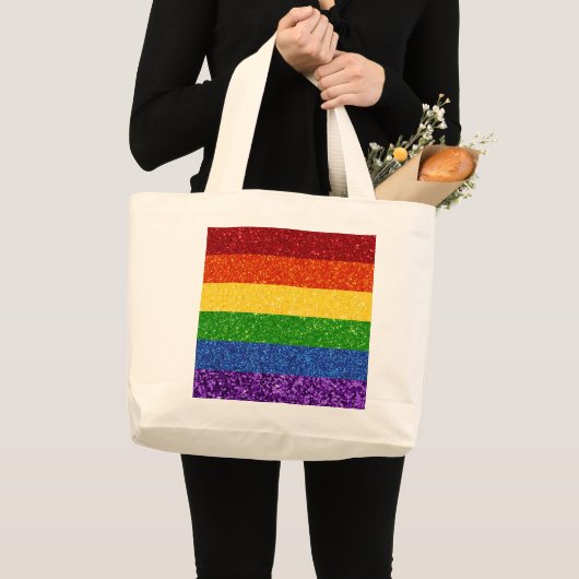LGBT Glitter Rainbow Pride Flag Grote Tote Bag (Voorkant (product))