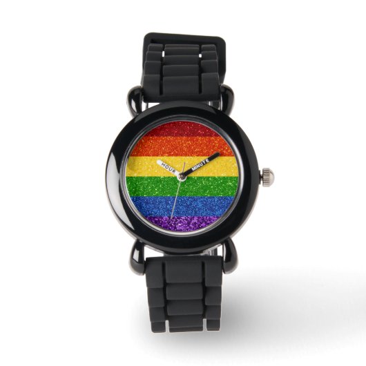 LGBT Glitter Rainbow Pride Flag Horloge (Voorkant)