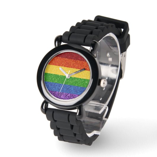 LGBT Glitter Rainbow Pride Flag Horloge (Hoek)