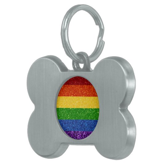 LGBT Glitter Rainbow Pride Flag Huisdieren Naamplaatje (Voorkant Rechts)