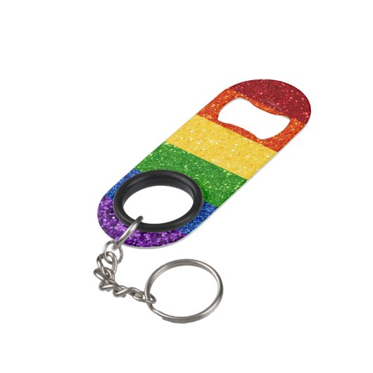 LGBT Glitter Rainbow Pride Flag Mini Flessenopener (Achterkant Gekanteld)