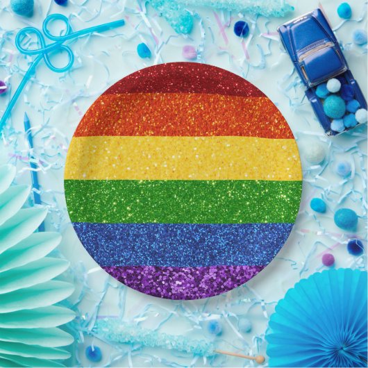 LGBT Glitter Rainbow Pride Flag Papieren Bordje (Feest)