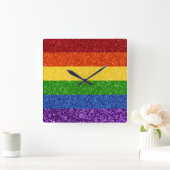 LGBT Glitter Rainbow Pride Flag Vierkante Klok (Huis)
