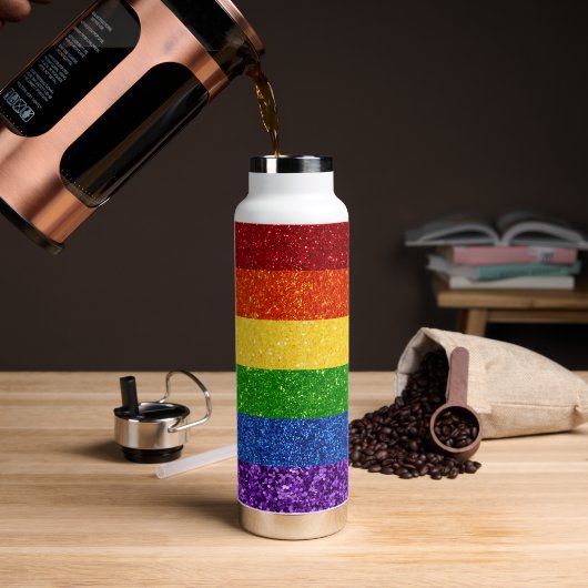 LGBT Glitter Rainbow Pride Flag Waterfles (Koffie)