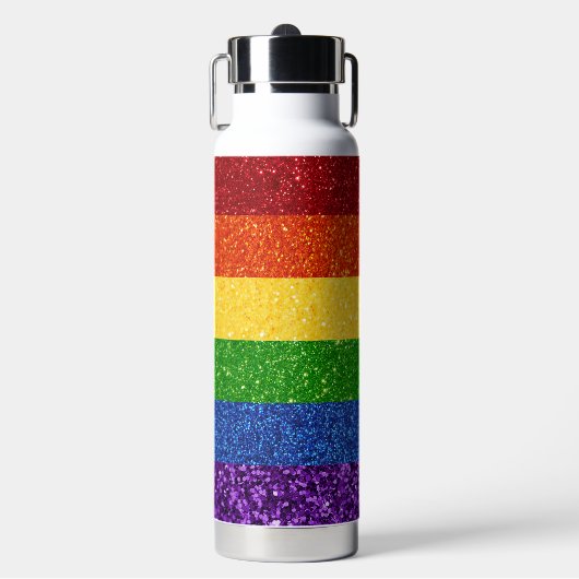 LGBT Glitter Rainbow Pride Flag Waterfles (Voorkant)