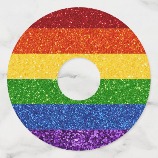 LGBT Glitter Rainbow Pride Flag Wijnglaslabel (Voorkant)