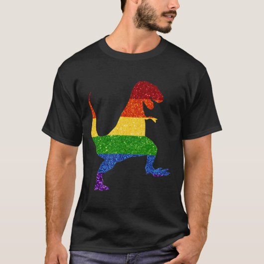 LGBT Glitter Rainbow Pride T-Rex T-shirt (Voorkant)