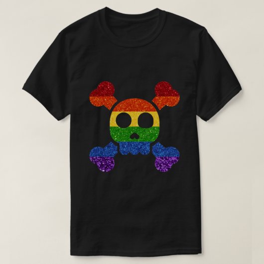 LGBT Glitter Rainbow Skull 'n' Kroesbeenderen T-shirt (Design voorkant)