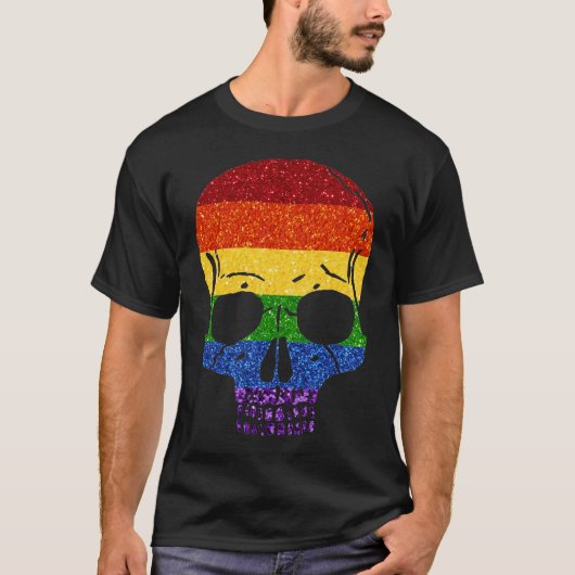 LGBT Glitter Rainbow Skull T-shirt (Voorkant)
