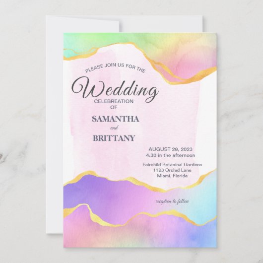 LGBT Gold & Rainbow Waterverf Weddenschap Kaart (Voorkant)