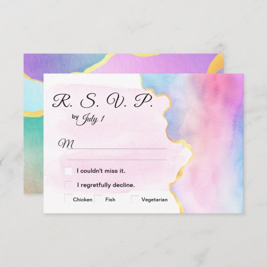 LGBT Gold & Rainbow Waterverf Weddenschap RSVP Informatiekaartje (Voorkant / Achterkant)