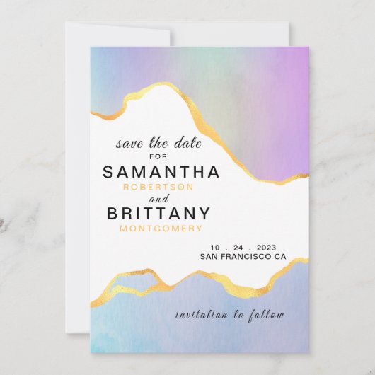 LGBT Gouden Regenboog Aquarel Trouw Save the Date Kaart (Voorkant)