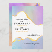 LGBT Gouden Regenboog Aquarel Trouw Save the Date Kaart (Voorkant / Achterkant)