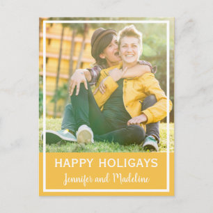 LGBT Happy Holigays kerstfoto Mustard Yellow Feestdagenkaart