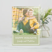 LGBT Happy Holigays kerstfoto Olive Green Feestdagenkaart (Staand voorkant)