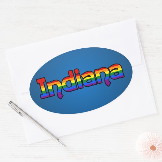 LGBT Indiana Rainbow text Oval Sticker (Envelop)