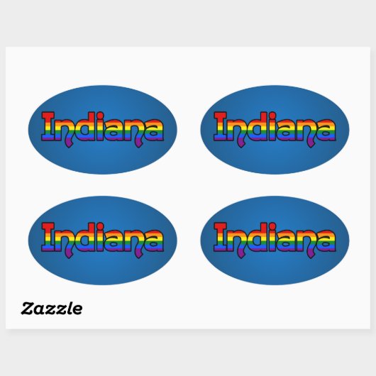 LGBT Indiana Rainbow text Oval Sticker (Vel)