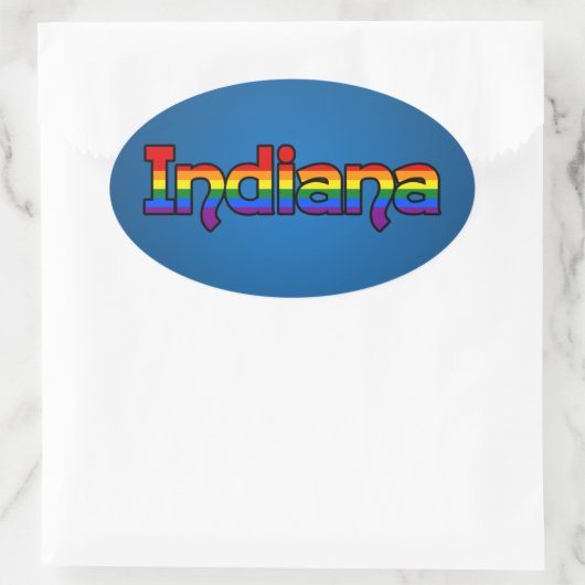 LGBT Indiana Rainbow text Oval Sticker (Tas)