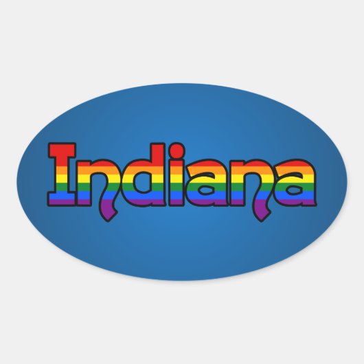 LGBT Indiana Regenboogtekst Ovale Sticker (Voorkant)
