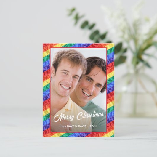 LGBT kerstregenboogvlag Gay Pride Aangepaste foto Feestdagenkaart (Staand voorkant)