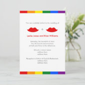LGBT Lesbian Lips Rainbow Wedding Kaart (Staand voorkant)