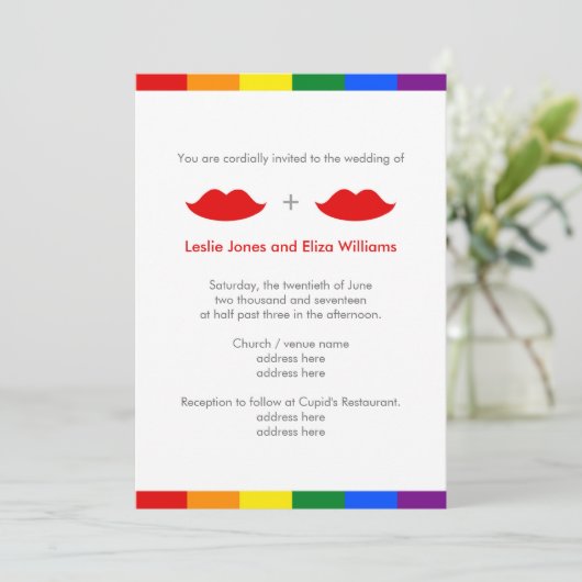 LGBT Lesbian Lips Rainbow Wedding Kaart (Staand voorkant)