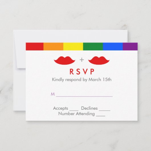 LGBT Lesbian Lips Rainbow Wedding RSVP Kaartje (Voorkant)