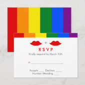 LGBT Lesbian Lips Rainbow Wedding RSVP Kaartje (Voorkant / Achterkant)